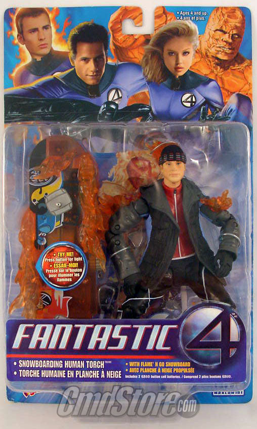 HUMAN TORCH w/Light Up Snowboard 6" Action Figure FANTASTIC FOUR MOVIE Asst. 3 Toy Biz