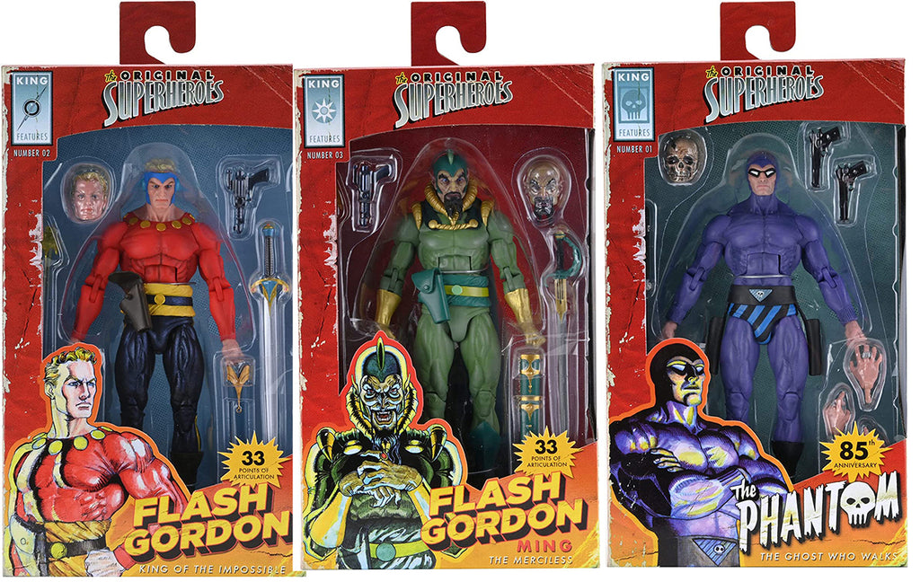 The Original Superheroes 7 Inch Action Figure Series 1 - Set of 3 (Phantom - Flash Gordon - Ming) (Red Packaging)