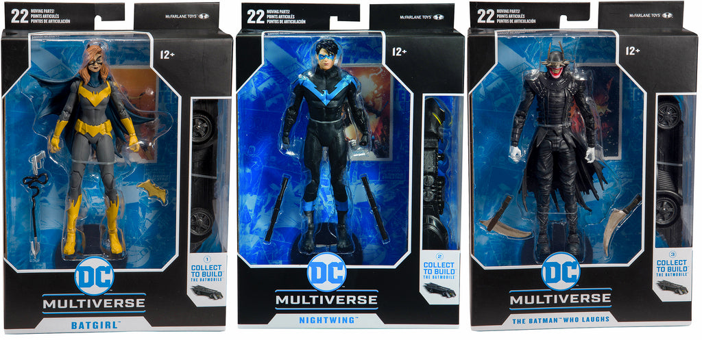 DC Multiverse 7 Inch Action Figure BAF Batmobile Series - Set of 3 (Nightwing - Batgirl - Batman Who Laughs)