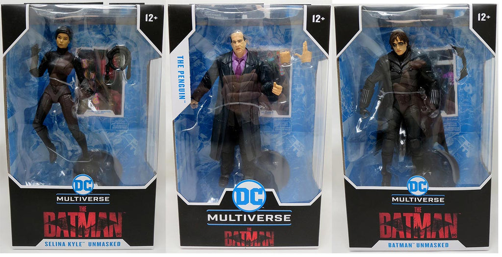 DC Multiverse Movie 7 Inch Action Figure The Batman Wave 2 - Set of 3 Unmasked (Batman - Catwoman - Penguin)