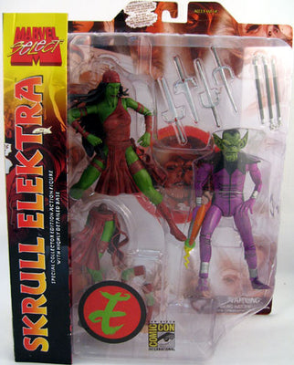Marvel Select 8 Inch Action Figure- SDCC Exclusive Skrull & Elektra 2-pack (Sub-Standard Packaging)