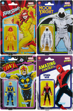 Marvel Legends Retro 3.75 Inch Action Figure Wave 7 - Set of 4 (Nova - Spider-Man - Moon Knight - Firestar)