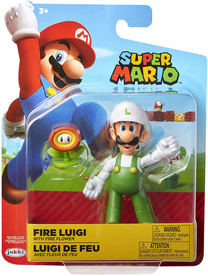 Super Mario 4 Inch Action Figure World Of Nintendo Wave 14 - Fire Luigi With Fire Flower